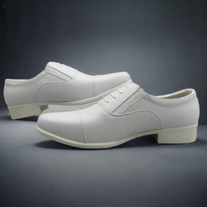 White Leather <b>Dress</b> Shoes <b>Men</b> Formal Wedding Oxfords Lace Up Classic Style Business Wear - Product Image 1