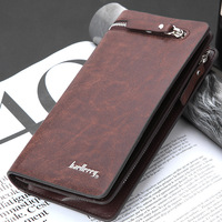 Dompet bisnis panjang pria gaya Vintage lembut kulit PU ritsleting fungsional poliester desain sederhana Logo dapat disesuaikan