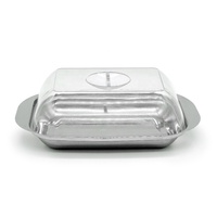 Assiette à Fromage en Acier Inoxydable Plat à Beurre de Vache avec Couvercle en Plastique Transparent pour Ustensiles de Cuisine