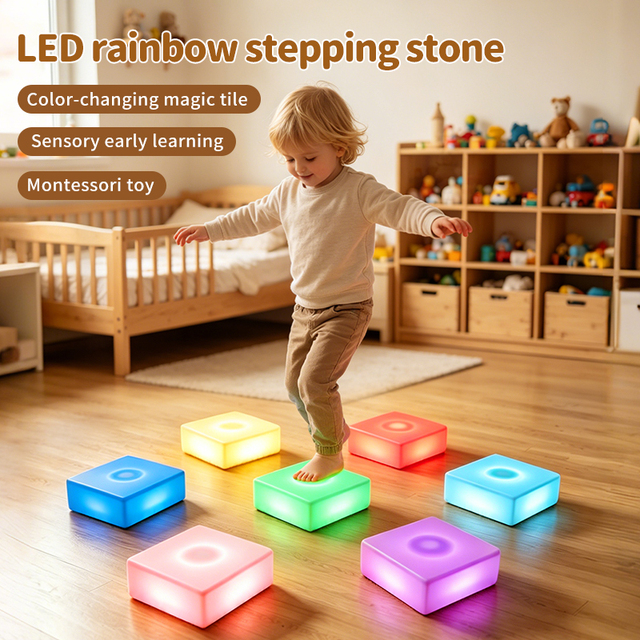 LED Color Changing Light Blocks, Interactive Sensory Toy, Build Logic & Reaction Speed for Kids