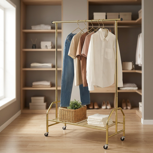 Porte-vêtements simple doré au design industriel, robuste et moderne, pour la maison, gain de place, organisateur essentiel - Product Image 2