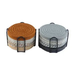 Braided Coasters For Drinks Cotton Absorbent Round Woven Coasters For Kitchen Home Restaurant