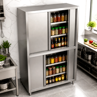 Armoire de cuisine autoportante en acier inoxydable avec porte coulissante, multifonctionnelle pour le stockage des aliments et des assaisonnements