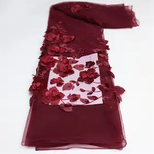 Nuovo 3D fiore maglia tessuto di pizzo maglia pizzo tessuto francese colori fiore con perline pizzo per la festa di compleanno di nozze LY1355