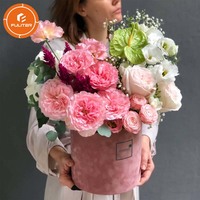 Boîte d'emballage rigide en velours faite à la main sur mesure, boîte cylindrique pour fleurs, boîte à chapeau pour roses