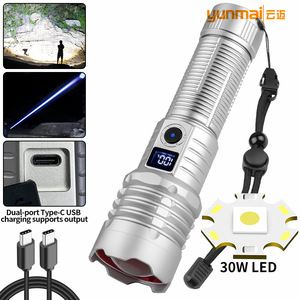 Linterna de Doble Cabezal, Recargable Tipo C, Luz LED Blanca, Largo Alcance, Interruptor Metálico, Pantalla Digital - Product Image 4