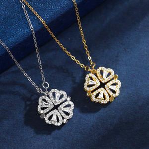 Collier tendance à quatre cœurs géométriques, plaqué or 18 carats, en acier inoxydable, avec zircon et trèfle à quatre feuilles, vente chaude - Product Image 6