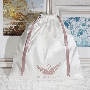 Custom Logo Printed <b>White</b> Satin Fabric Headwear Ornaments Storage Drawstring <b>Bag</b> Luxury Gift Hair Extension Wig Silk Satin <b>Bag</b> - Product Image 5