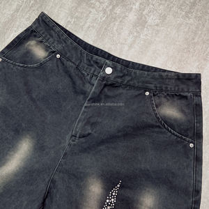 À la mode été coton Baggy Shorts survêtement Designer personnalisé Streetwear lavage à l'acide Shorts en détresse strass hommes Shorts - Product Image 3