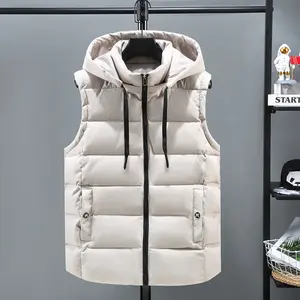 Down Jacket Vest Custom Winter Excellent Sleeveless Thermal Down Coat Woven Polyester Men Puffer Removable Hoodie Warm Plus Size