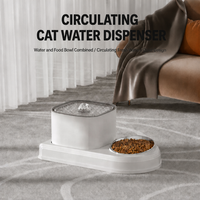 Fontaine à eau et gamelle pour animaux de compagnie Cat & Dog, écologique, moderne, 2L, silencieuse, à circulation, surélevée, inclinée à 15°, en acier inoxydable