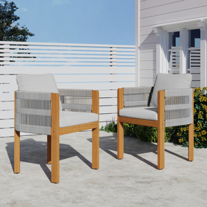 Modern Wood Outdoor <b>Dining</b> <b>Chairs</b> 2-Pack with Grey Rope Handles Washable Waterproof Cushions for Home Office - Product Image 1