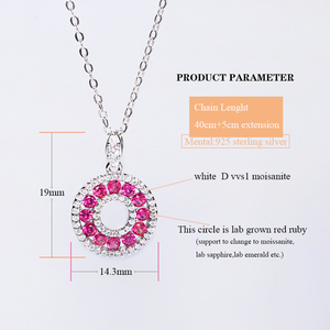 Bán Buôn Cổ Điển Phòng Thí Nghiệm Grown Red Ruby Đá Quý Và Moissanite Mặt Dây Chuyền Hai Vòng Tròn 925 Sterling Mặt Dây Chuyền Vòng Cổ Cho Món Quà - Product Image 1