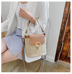 Women's Vintage Crossbody Straw <b>Handbag</b> <b>Small</b> Bucket Bag with Open Closure Woven Hollow Design <b>for</b> Holidays and Fashion-Z0236 - Product Image 3