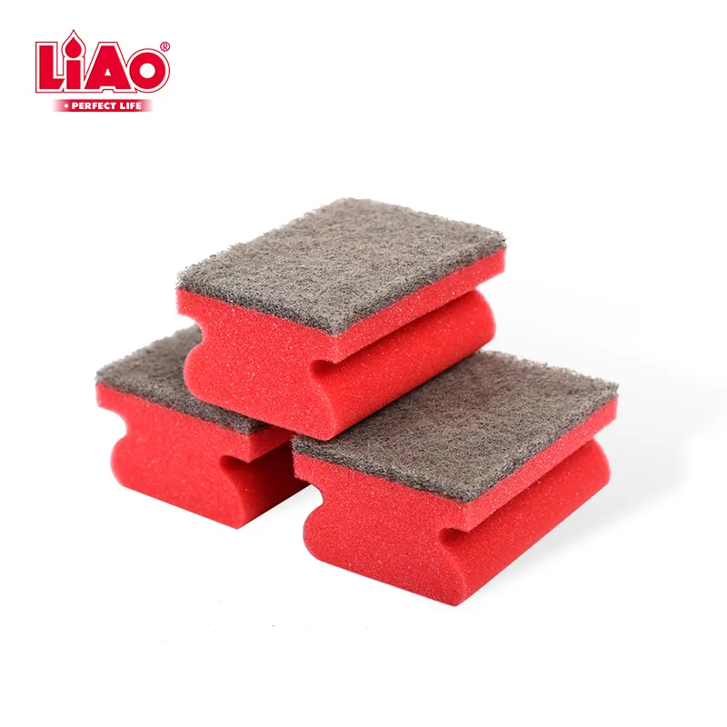 LIAO 3pcs double side plate kitchen dish cleaning scouring pad and sponge with grip