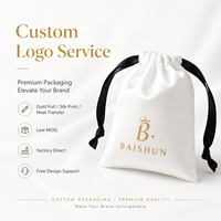 Pochette à bijoux antistatique en satin blanc avec logo personnalisé, cordon de serrage, ruban noir et dorure à chaud pour promotion (vente en gros)