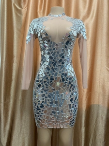 All'ingrosso da <span class=keywords><strong>donna</strong></span> Sexy in maglia <span class=keywords><strong>trasparente</strong></span> strass Clubwear fasciatura aderente abito da Night Club - Product Image 4