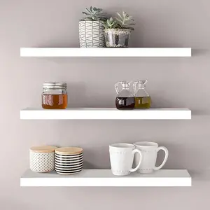 Set of 3 White Floating Shelves Wall Storage Shelves Carton Living Room Furniture Wooden Shelves Modern Solid Wood 500pcs