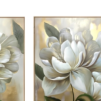 Peinture à l'huile originale sur toile, motif feuille de fleur marron, art moderne fait main, décoration murale abstraite dorée de grande taille, cadre en bois