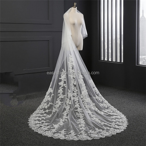 M81 2 टी बीड एज फीता शादी का घूंघट कैथेड्रल चर्च सिल्वर कंघी 3.5 मीटर 2-परत पॉलिएस्टर शादी के सामान - Product Image 2