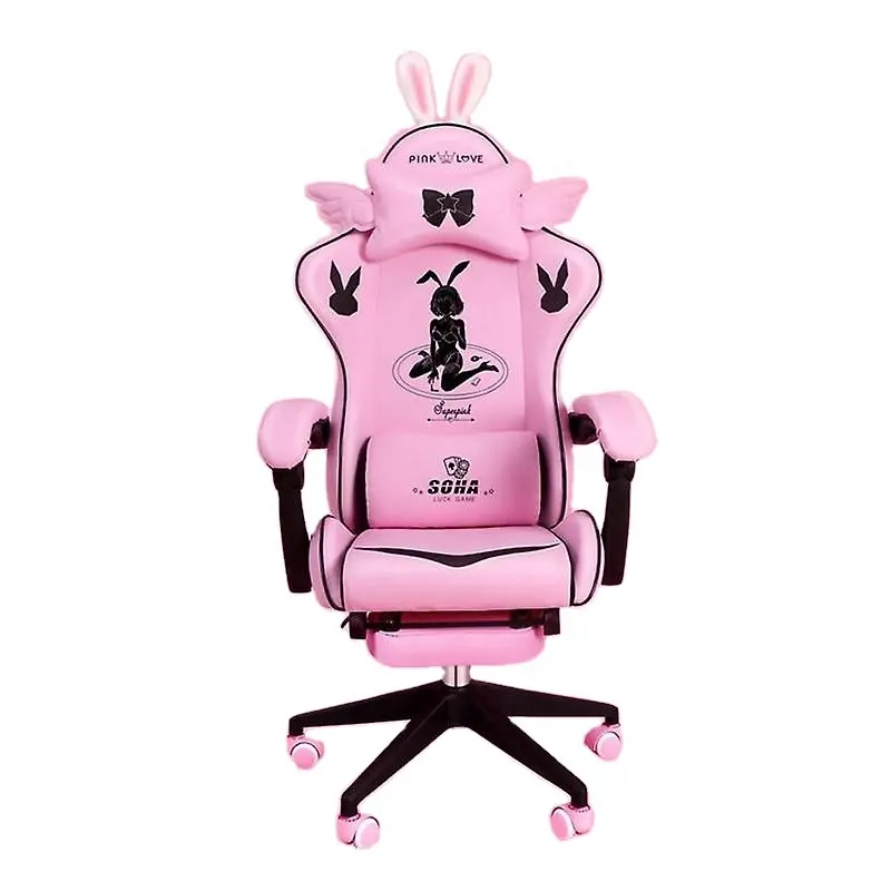 Zypern heiß verkaufen Flügel Rückenlehne Muster weiß gute Qualität Verknüpfung Armlehne Silla Gamer Hase Ohr Stirnband rosa Gaming Stuhl