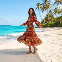 Robe de plage à volants pour femme, style ethnique vintage, motif floral, en tissu aérien côtier, fabrication sur mesure pour marque privée