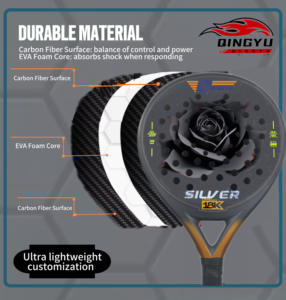 Raqueta de Pádel de Fibra de Carbono Verde QINGYU Personalizada al por Mayor, Forma de Diamante, 3K/12K, Peso Ajustable de 35510g, Tenis de Playa con Logotipo Personalizado - Product Image 4