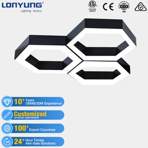 Lonyung CE ETL Luminaire suspendu industriel en forme d'hexagone, luminaire linéaire LED en aluminium pour bureau, salle de sport, forme géométrique solide et creuse - Product Image 1