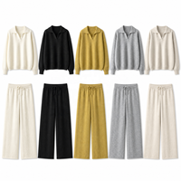 Ensemble deux pièces pull col rabattu en V et pantalon large en maille pour femme – Vêtements de créateur hiver – Vente en gros