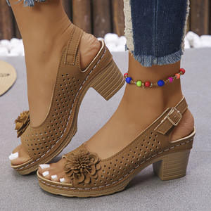 2026 Flower Thick Roman Wedge Open Toe High Heels Summer Winter Evergreen New Style European Fashion Casual <b>Beach</b> Sandals - Product Image 3