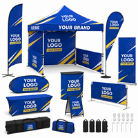 Kit d'activation marketing avec tentes d'exposition, housses de table, drapeaux plume, roll-up, sacs de comptoir, enseignes et tentes événementielles