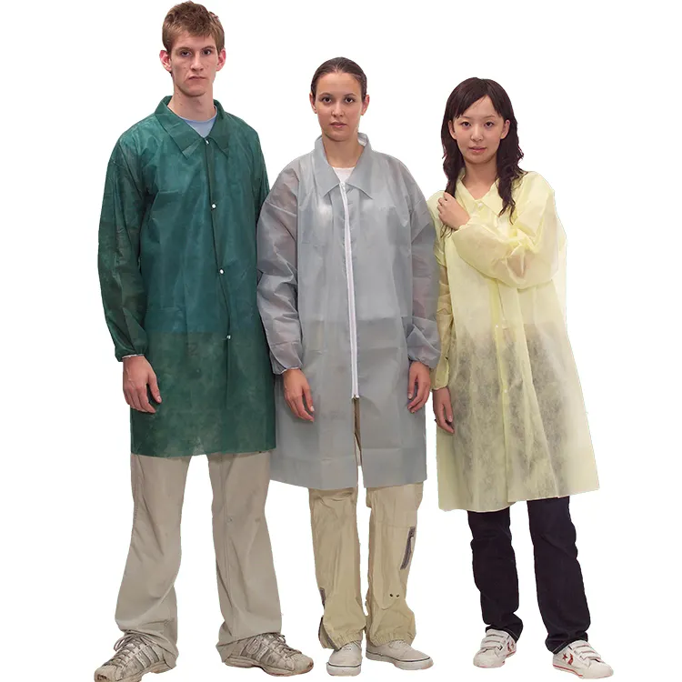 Customized Disposable Clean Room Work Wear 30gsm PP Yellow Nonwoven Lab Coat