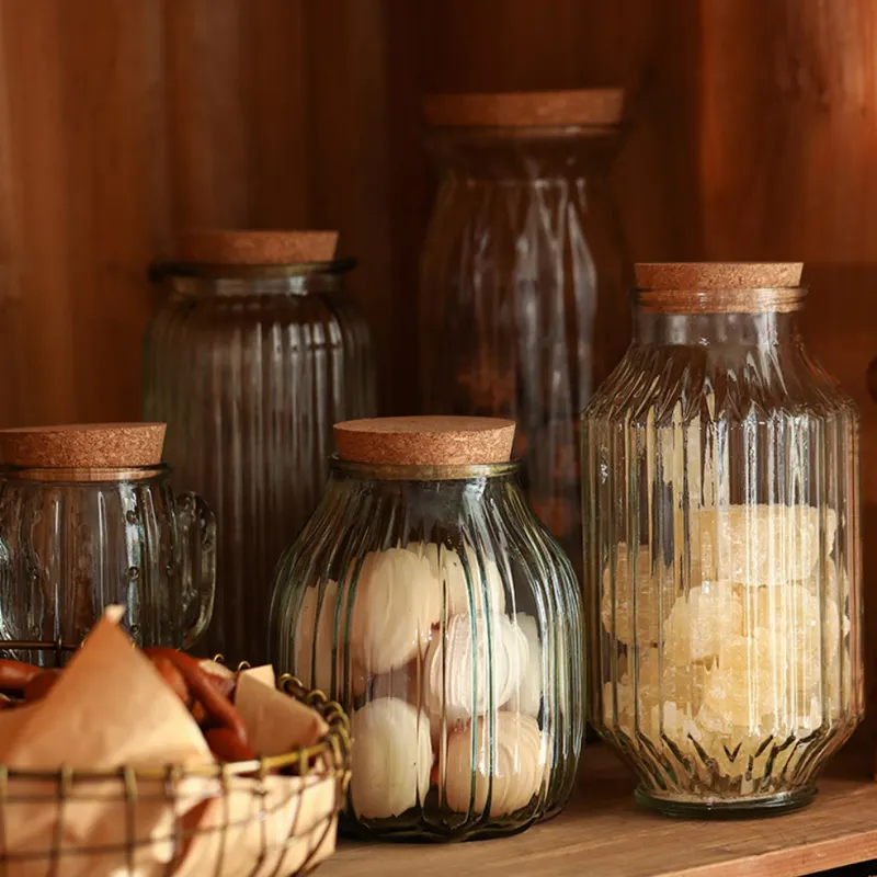 Réservoir de stockage en verre de liège gaufré de style européen réservoir scellé de grande capacité réservoir de stockage de céréales fournitures de cuisine en gros