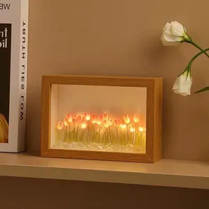 Led sáng tạo trong nhà gỗ khung ảnh Tulip đêm đèn LED phòng ngủ món quà sinh nhật 10 nhựa hoa bầu không khí Tulip LED ánh sáng