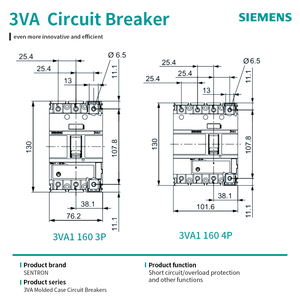 Siemens MCCB Fijo 3VA1M160 R1 TM110M F/3P 690V Unidad de Disparo Termomagnética 16-100A Capacidades de Ruptura 16/25/36kA En Stock - Product Image 3