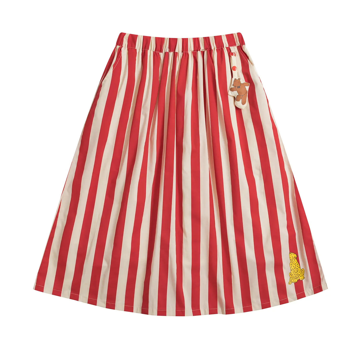 Harajuku - Saia de verão feminina com listras vermelhas, saia midi de algodão com cintura elástica, com desenho de urso e nicho original, ideal para mulheres, ideal para mulheres