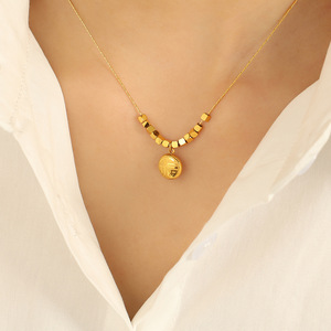 Geometric <b>Titanium</b> Steel Necklace Gold Pendant Chinese Style Clavicle <b>Chain</b> Women's Jewelry Gift - Product Image 4