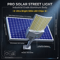 Lampe solaire LED de jardin en aluminium 200W avec télécommande, étanche IP66, éclairage grand angle trois côtés, batterie lithium-ion, garantie 3 ans