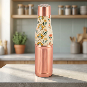 Jarra de Cobre Puro Esmaltada con Diseño Floral Mughal Ecológico Premium para Mesita de Noche, con 2 Vasos Acanalados Verticalmente, para el Hogar - Product Image 3