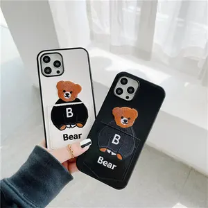 Роскошный симпатичный Карманный слот для карт дизайн вязаный медведь PU кожаный чехол для мобильного телефона для iPhone 12 13 14 pro max xr xs