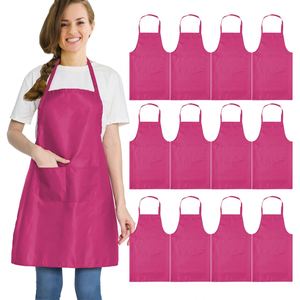 Pink Bulk Waterdrop Resistant for Women <b>Men</b> Kitchen Cooking Grilling <b>Aprons</b> With 2 Pockets - Product Image 1