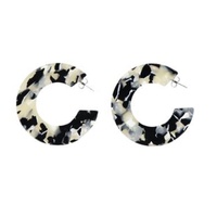 Ensemble de petites boucles d'oreilles créoles en acétate, pendantes style chandelier, plaqué argent sterling, motif écaille de tortue, forme 'C', cadeau de mariage, accessoires pour femmes