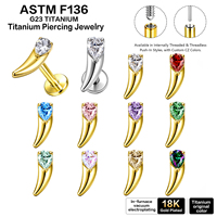 Labret en Titane ASTM F136 avec Zircon Cubique, Filetage Interne, Tige Plate à Poussoir pour Piercing Hélix Tragus, Bijou Cadeau pour Enfant