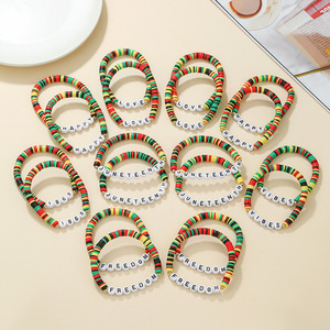 June Kwanza Festival <b>Bracelet</b> Set Polymer Clay Letter Beads <b>Stacked</b> Jewelry Alloy Pendant Black Culture Festival Gift Unisex - Product Image 3