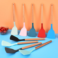 Spatule de cuisine en silicone antiadhésive avec manche en bois, ustensiles de cuisine, spatule de cuisine en silicone de qualité alimentaire, pelle