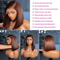 Peluca frontal de cabello humano vietnamita doblemente estirado 12A, liso, corto, color bob, corte recto 2*6, sin pegamento, con cierre de encaje HD para mujer