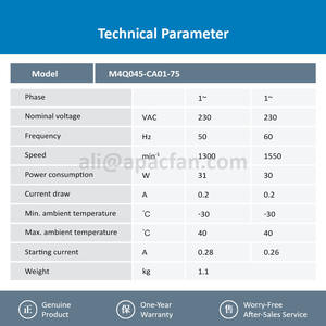 ebmpapst 4Q045-CA01-75 Monophasé 230V AC 31/30W 0.2A 1300/1550RPM Machine à glaçons Fabricateur de glace Refroidissement Moteur à pôles ombragés Ventilateur - Product Image 3
