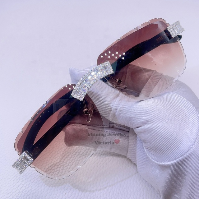 Bling Bling Rapper Jewelry Hip Hop Iced Out baguette Cut GRA Vvs Moissanite Diamond Sunglasses