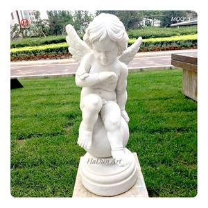 Jardín al aire libre Tallado a mano Piedra natural Tamaño real Querubín Escultura Mármol blanco Desnudo Niño Ángel Estatua - Product Image 1