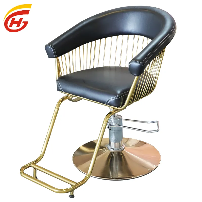 Silla de peluquería moderna, mueble para salón de peluquería, color dorado, simple